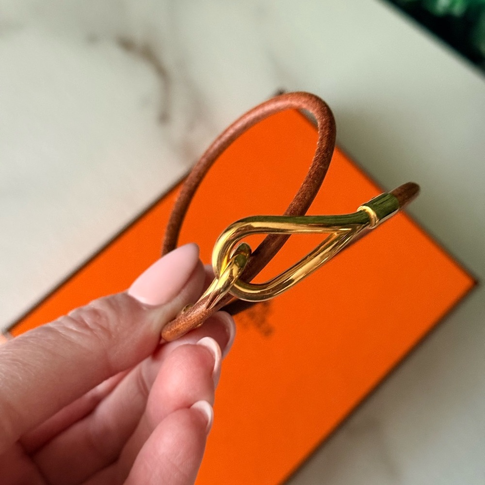 Hermes Brown Double Tour Leather Bracelet with Gold Hook - Picture 5 of 7
